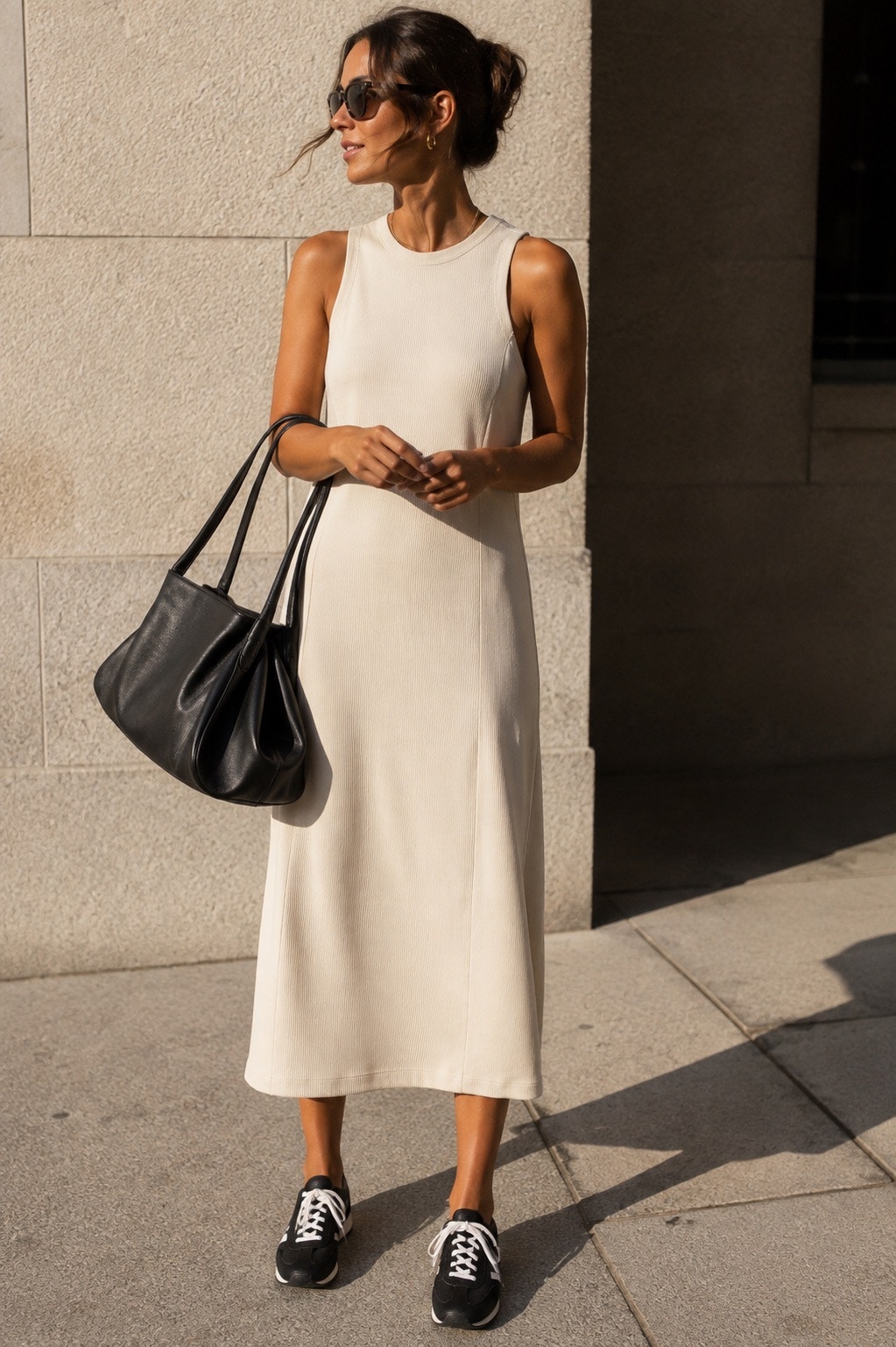 Nwt Athleta Seasoft Rib Tencel Modal Midi Tank Dress M Bone
